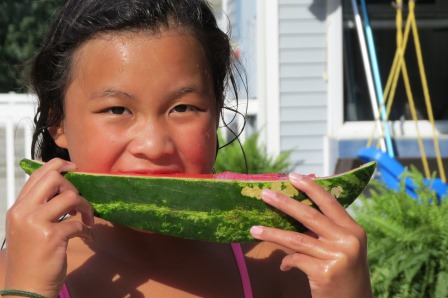 Kasen eating watermelon